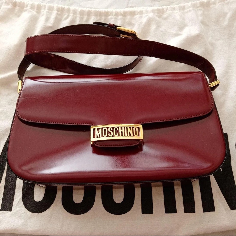 Moschino Dark Red Leather Crossbody Bag